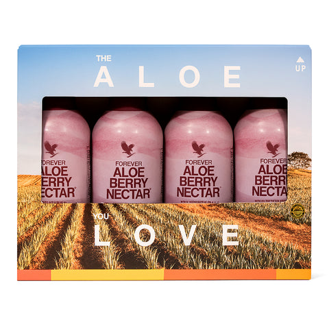 Vorteilspack mit vier Forever Aloe Berry Nectar Flaschen