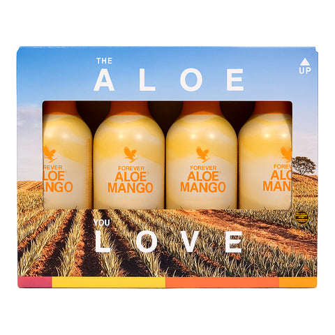 Vorteilspack mit vier Forever Aloe Vera Gel Mango Flaschen