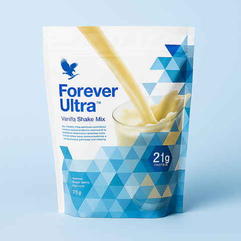 Forever Ultra Vanille-Shake mit blauem Hintergrund